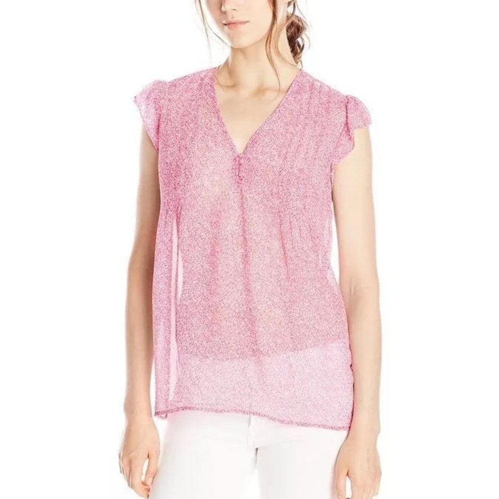 Joie Revolve Macy B Top in Orchid and Porcelain 100% Silk Sheer Size Medium
